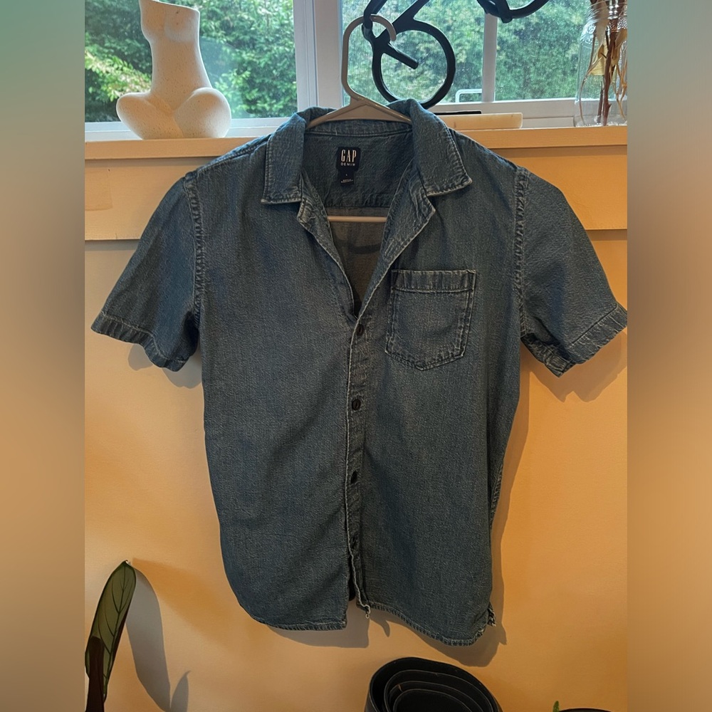 Boys Gap Denim Sleeve Button Up Shirt Size Large